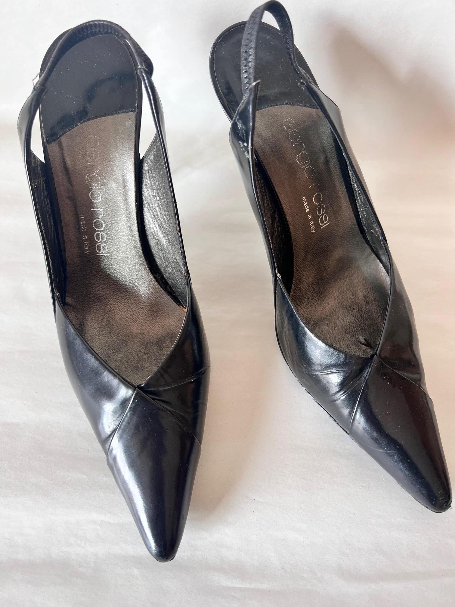 Sergio Rossi Black Satin Leather Cocktail Open Back Shoes In Excellent Condition For Sale In  Bilbao, ES