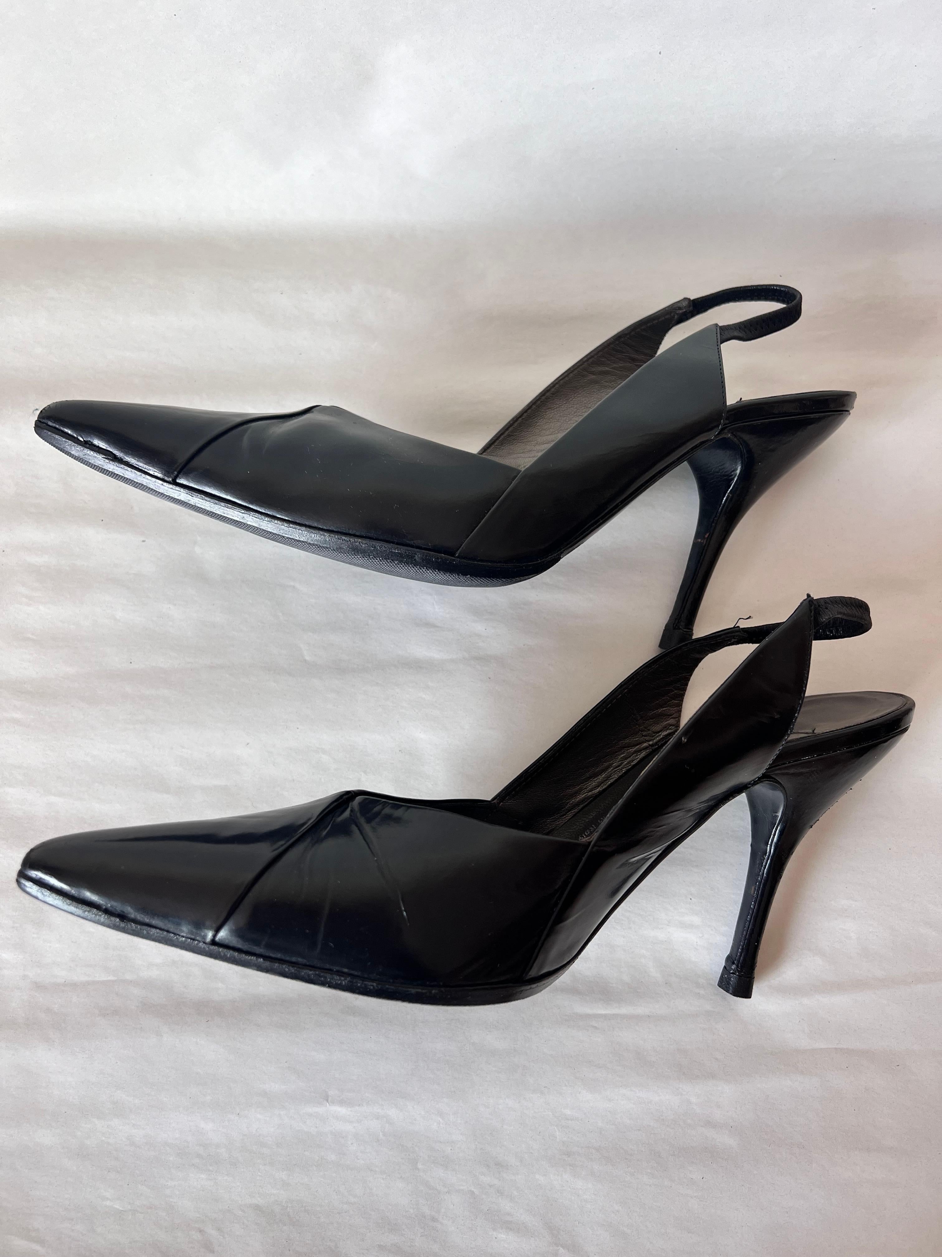 Sergio Rossi Black Satin Leather Cocktail Open Back Shoes For Sale 2