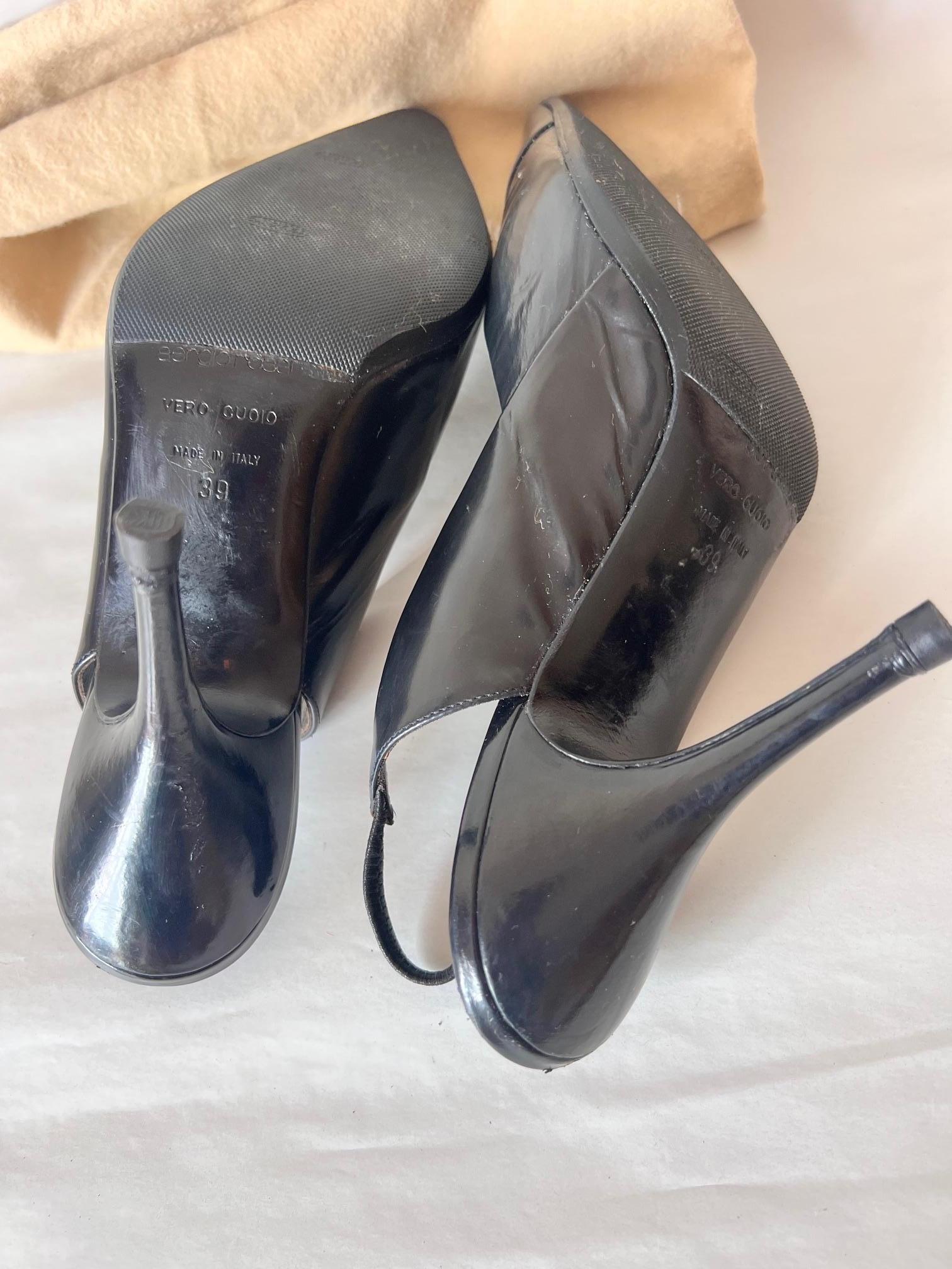 Sergio Rossi Black Satin Leather Cocktail Open Back Shoes For Sale 5