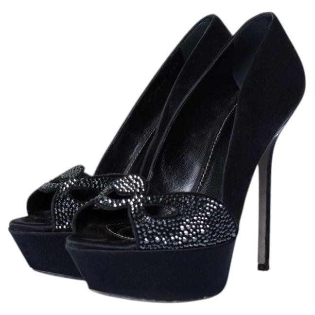 Sergio Rossi, escarpins en satin noir avec strass en vente
