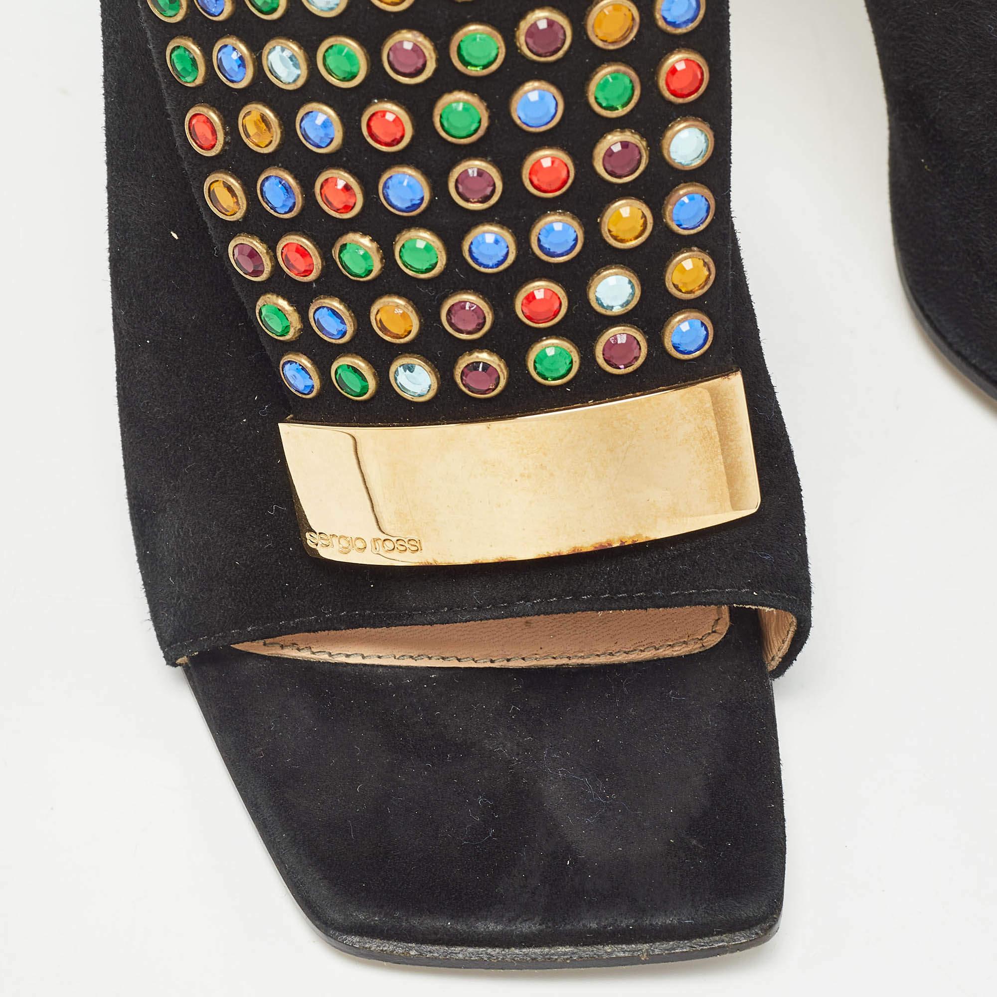 Sergio Rossi Nero SR1 Cristalli Tacco Mules Taglia 36.5 in vendita 4