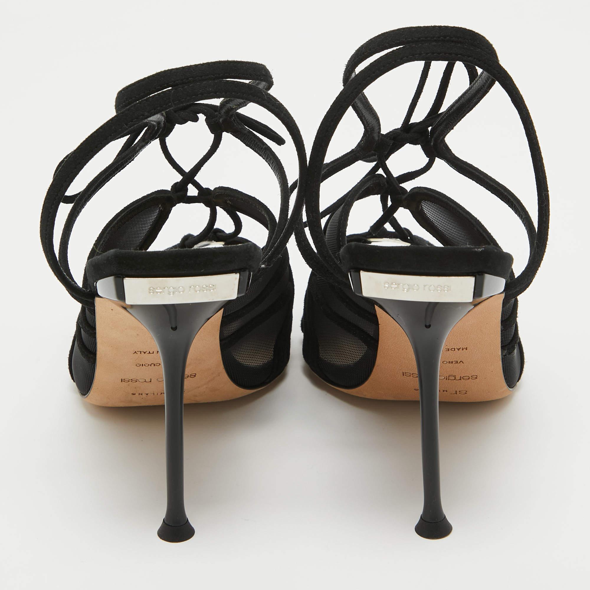 Women's Sergio Rossi Black Suede and Mesh Ankle Strap Sandals Size 40 For Sale