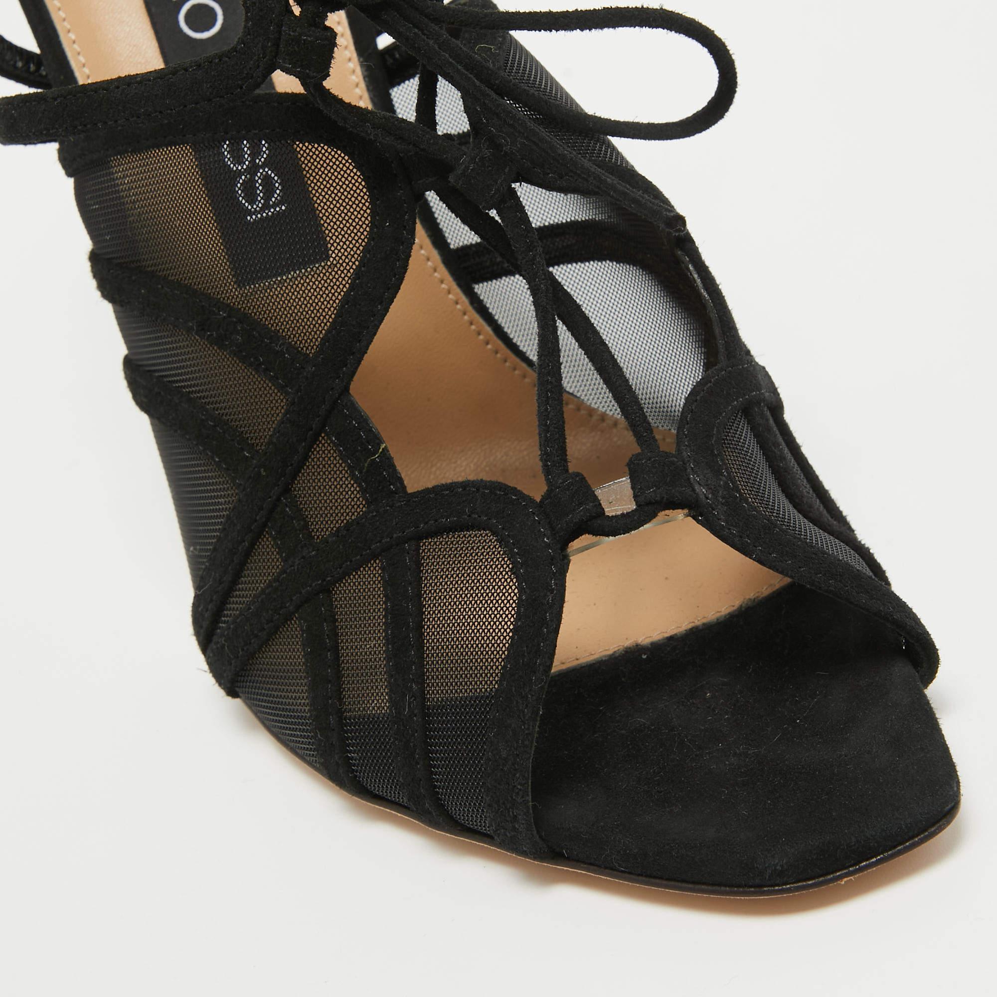 Sergio Rossi Black Suede and Mesh Ankle Strap Sandals Size 40 For Sale 1