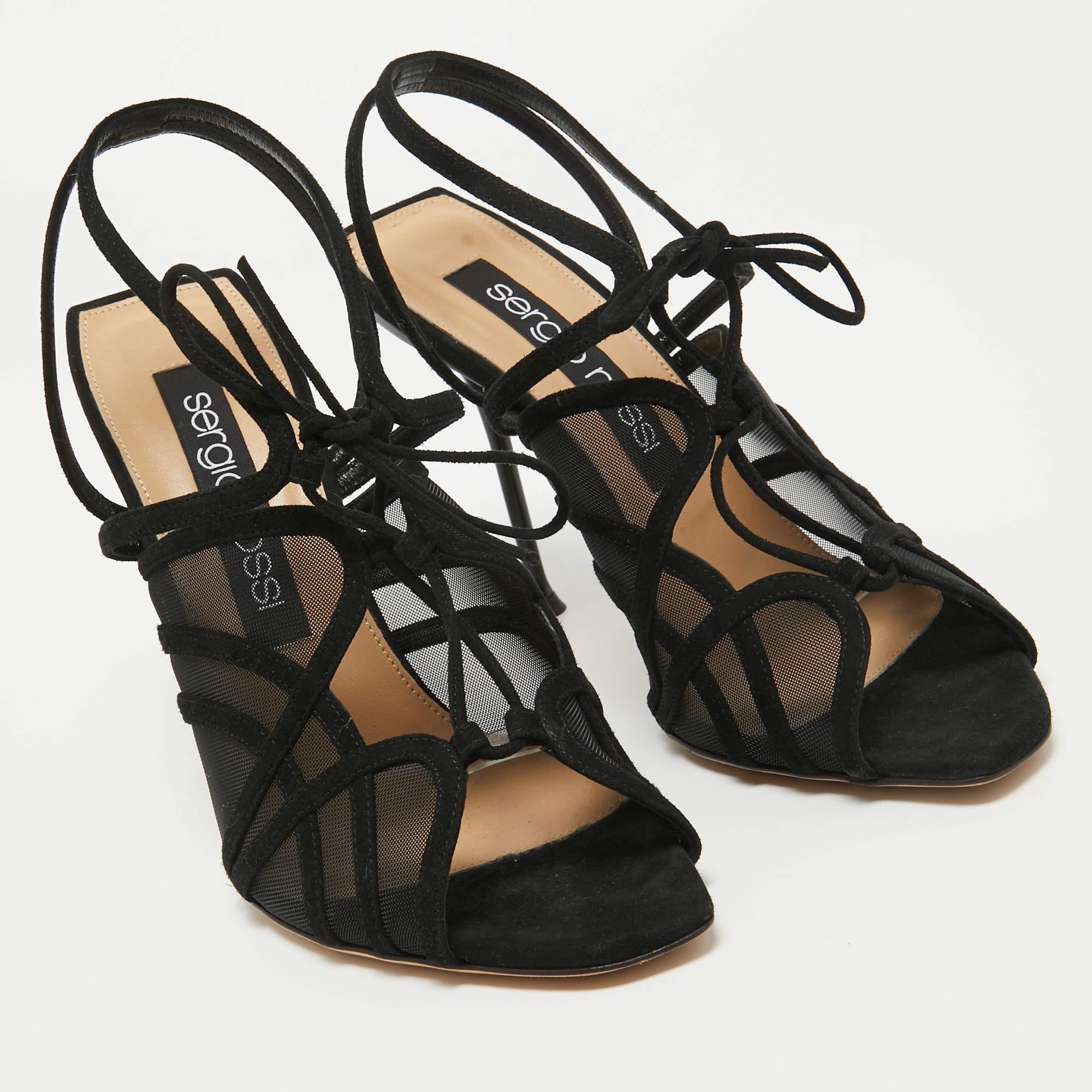 Sergio Rossi Black Suede and Mesh Ankle Strap Sandals Size 40 For Sale 2