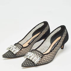 Sergio Rossi Black Suede and Mesh Crystals Pumps Size 37