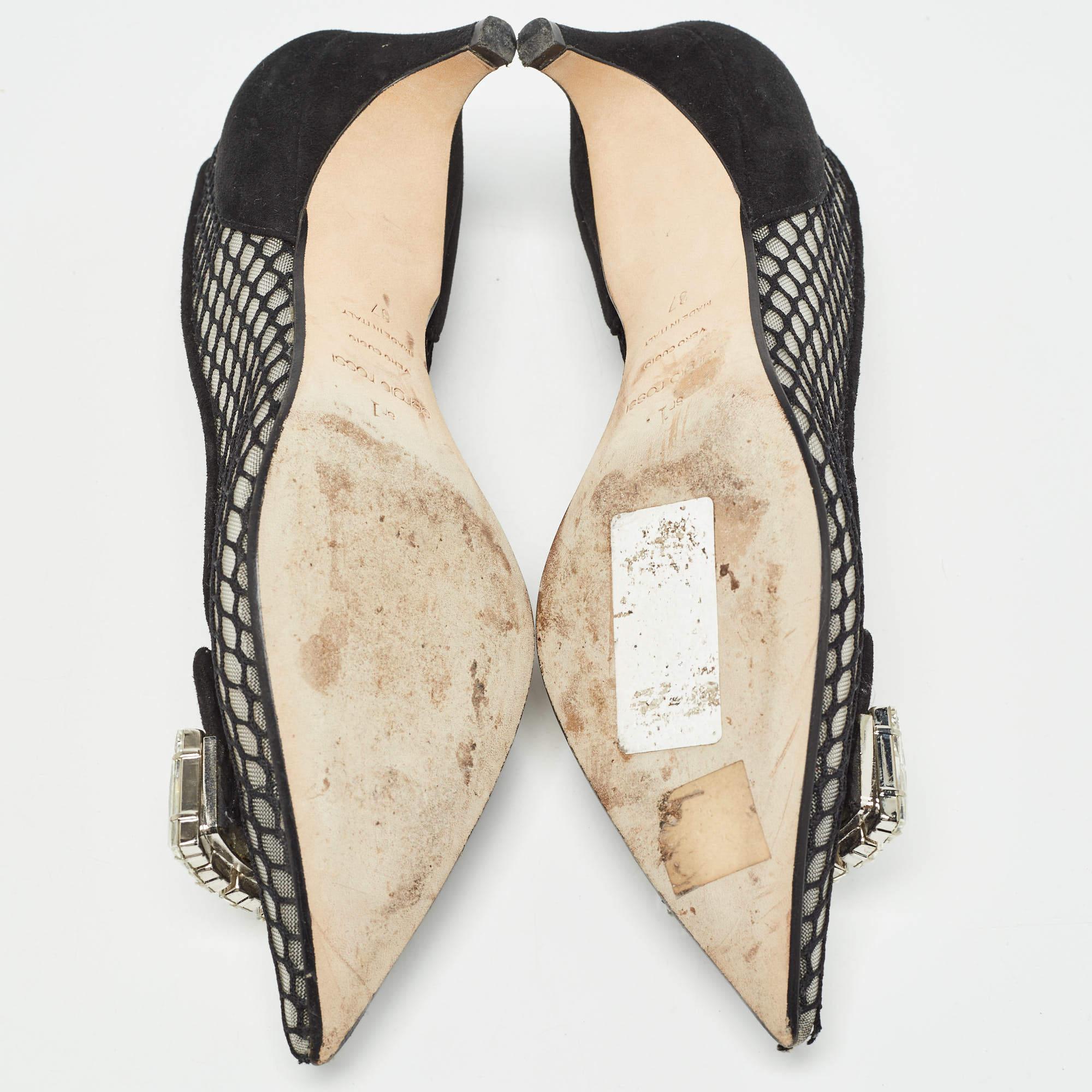 Sergio Rossi Black Suede and Mesh Crystals Pumps Size 37 For Sale 2