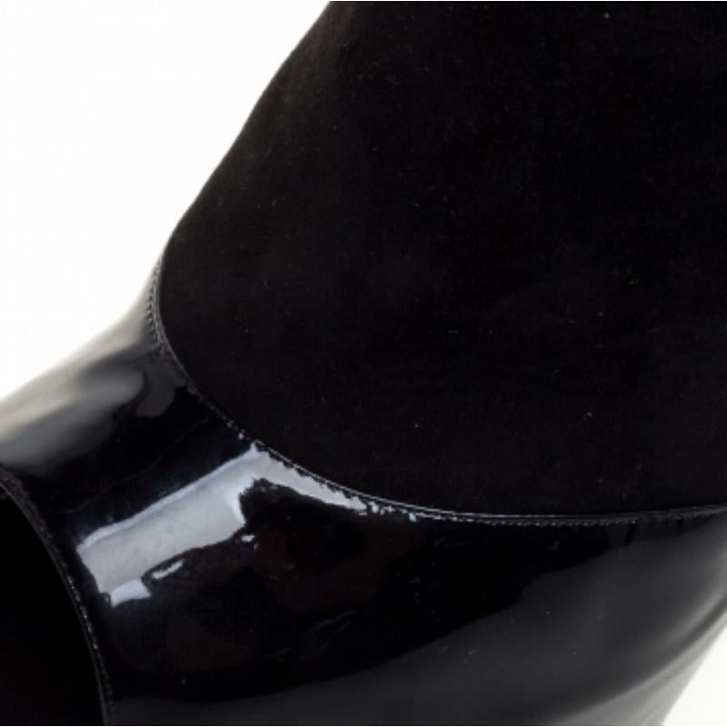 Sergio Rossi Black Suede And Patent Leather Peep Toe Platform Booties Size 39.5 For Sale 2