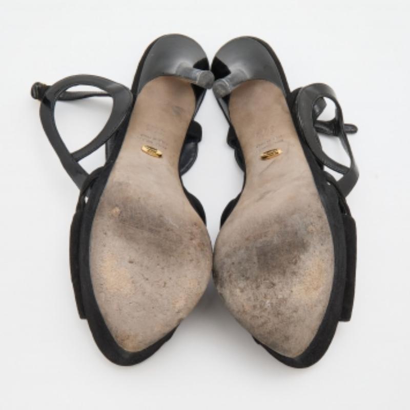 Sergio Rossi Sandali con plateau in pelle scamosciata e vernice nera misura 36,5 in vendita 3