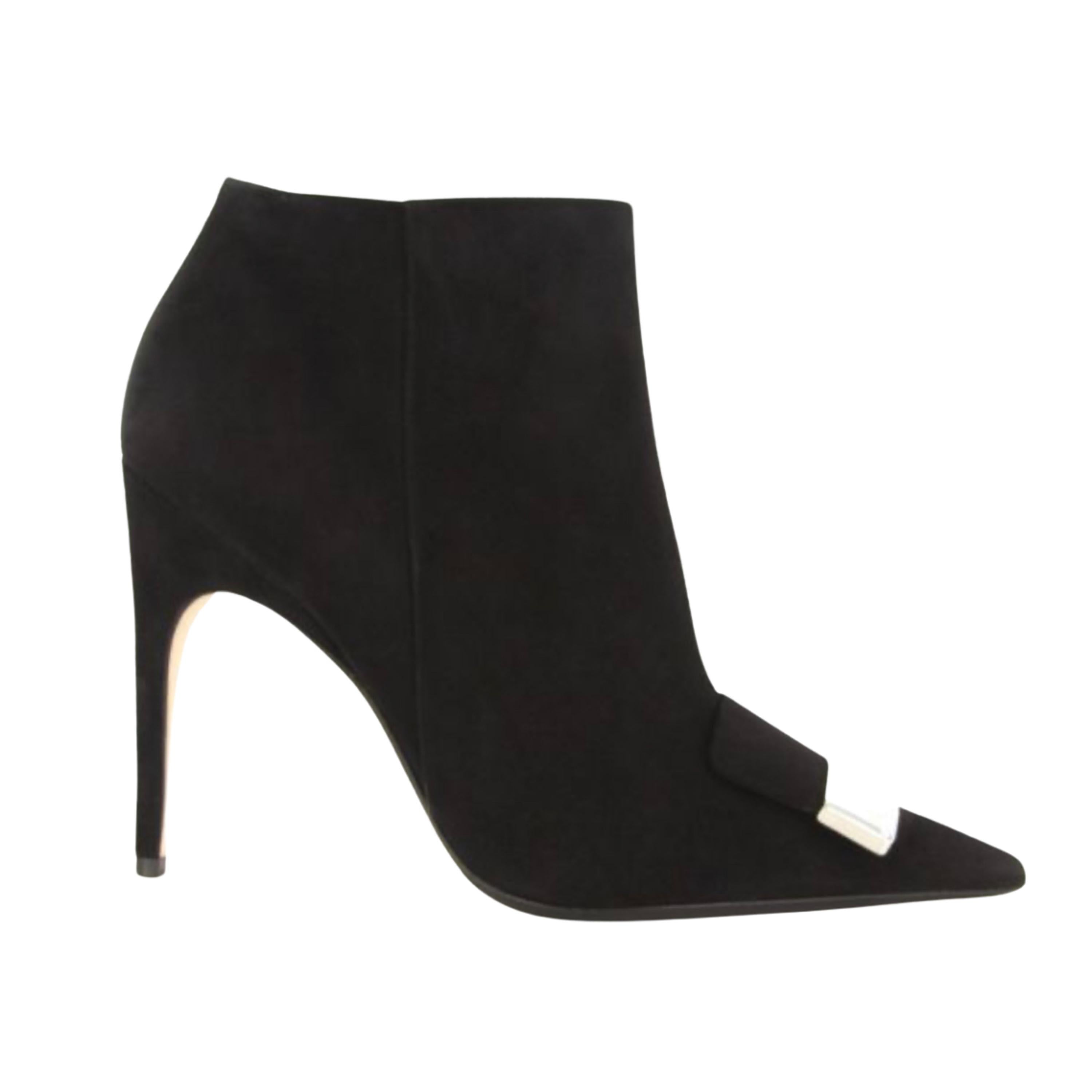 Sergio Rossi Black Suede Ankle Boot with Plate (37 EU) For Sale