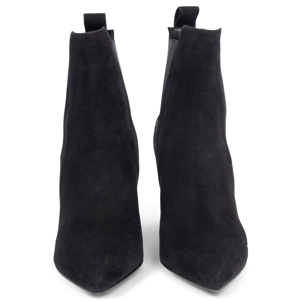 100% authentic Sergio Rossi pointed-toe ankle boots in black suede featuring elastic parts in the side. Have been worn and are in excellent condition. 

Measurements
Imprinted Size	38
Shoe Size	38
Inside Sole	25cm (9.8in)
Width	7.5cm