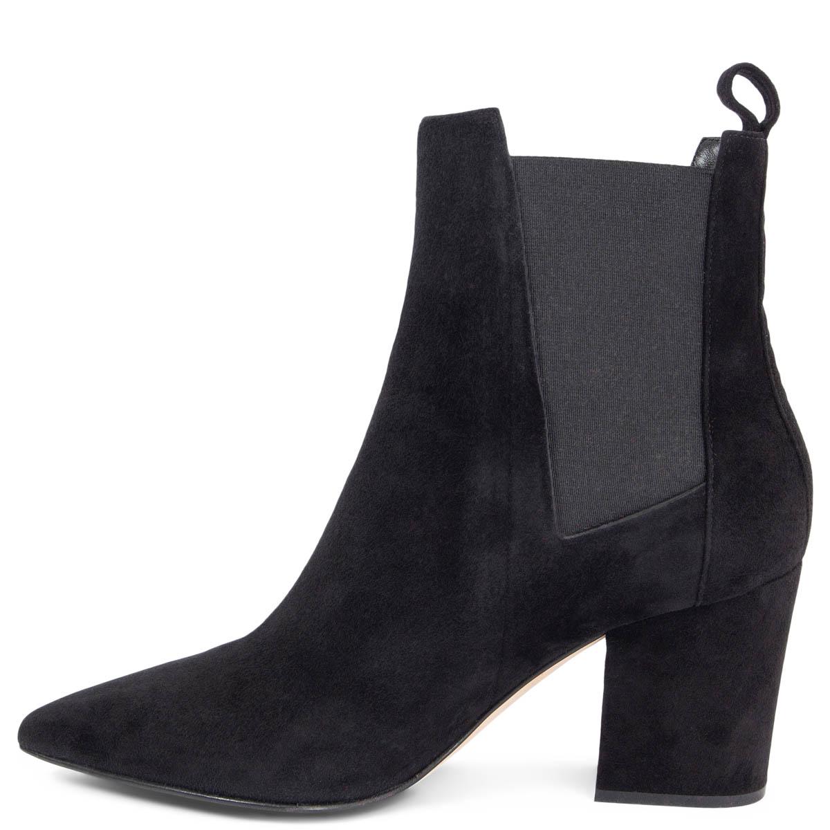 Black SERGIO ROSSI black suede BLOCK HEEL ANKLE Boots Shoes 38 For Sale