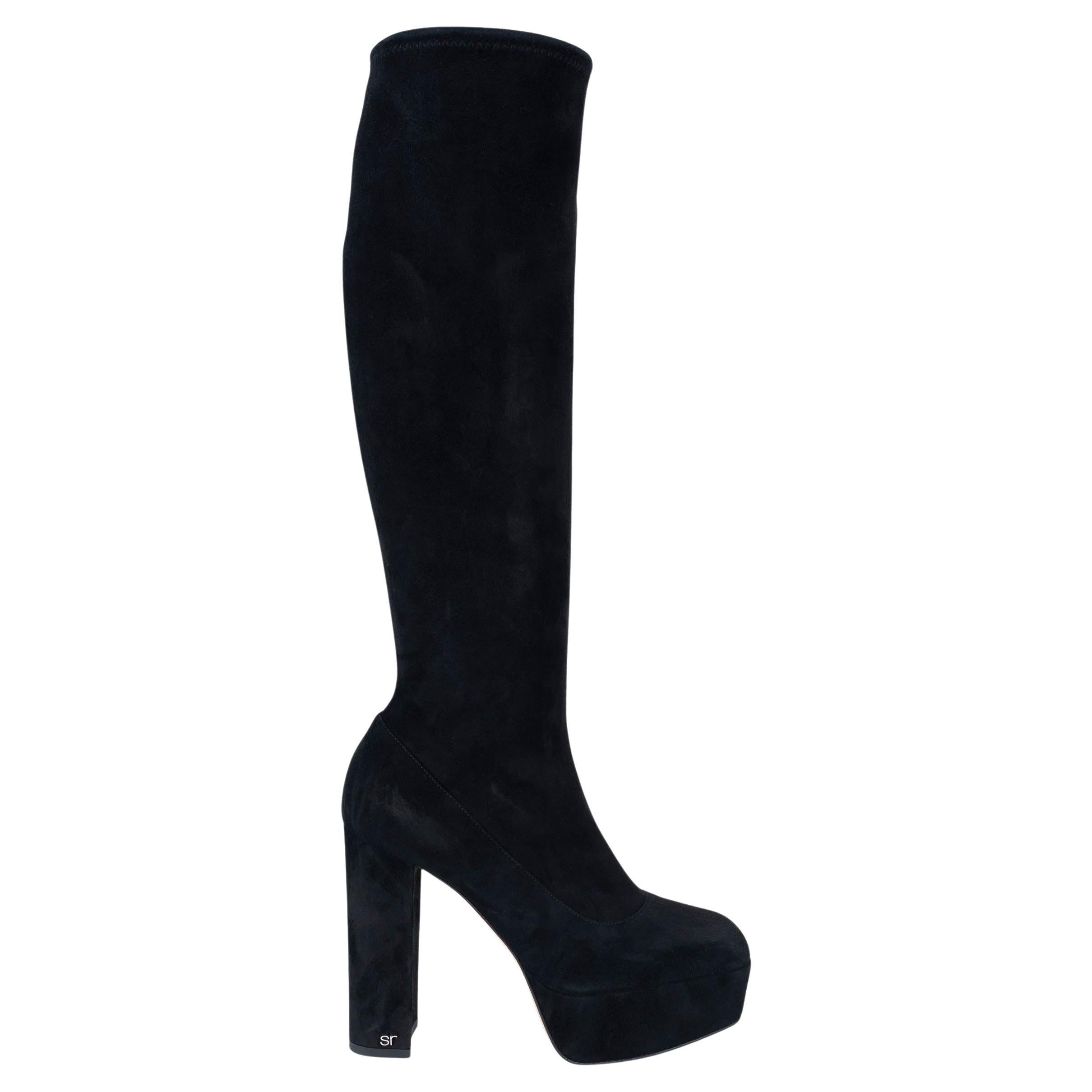 SERGIO ROSSI black suede BLOCK HEEL PLATFORM OVER-KNEE Boots Shoes 37