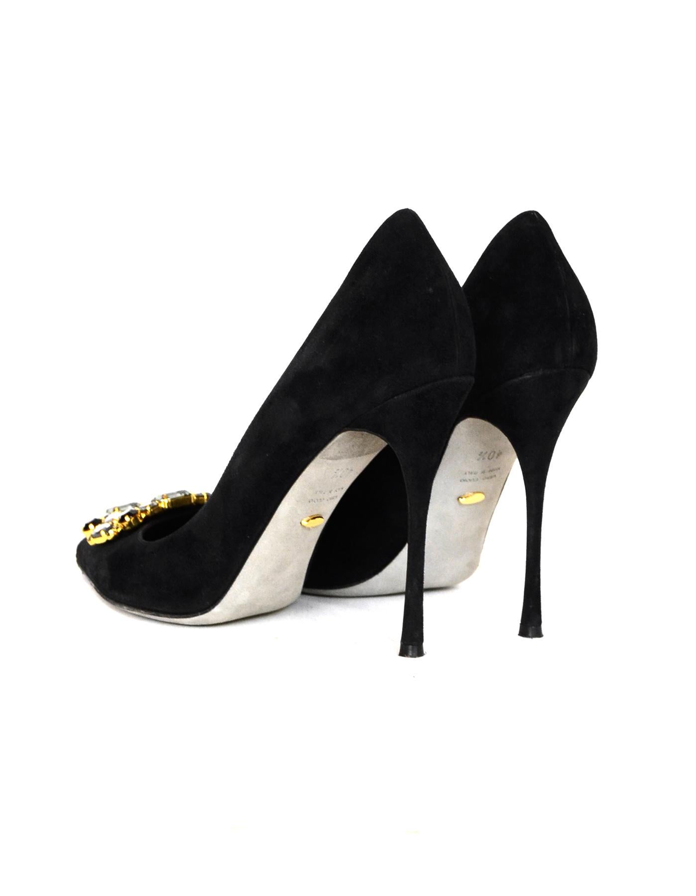 Sergio Rossi Black Suede Crystal Embellished Pumps Sz 40.5 In Excellent Condition In New York, NY
