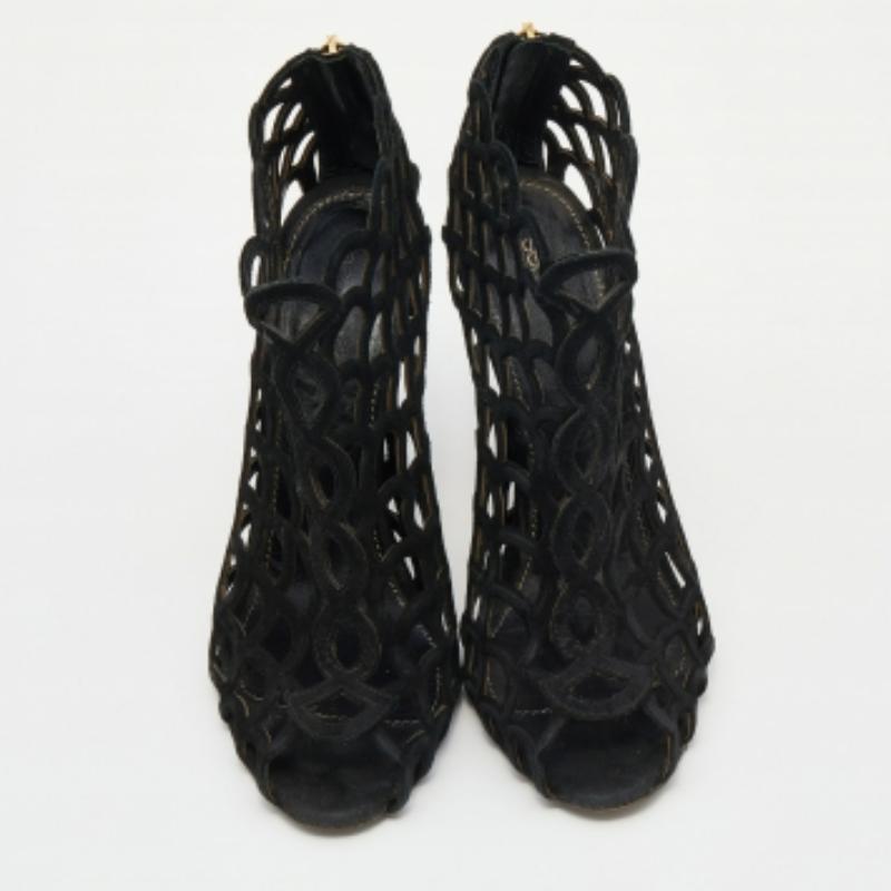 Noir Sergio Rossi - Bottines en daim noir à bout ouvert Taille 36 en vente