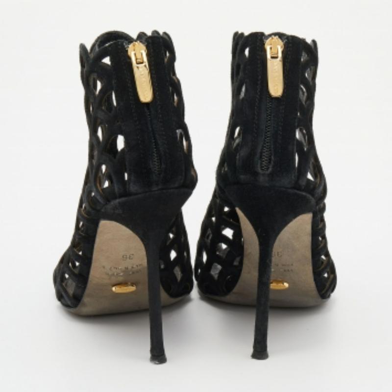 Sergio Rossi - Bottines en daim noir à bout ouvert Taille 36 en vente 1