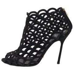 Sergio Rossi Black Suede Cut Out Open Toe Ankle Length Booties Size 36