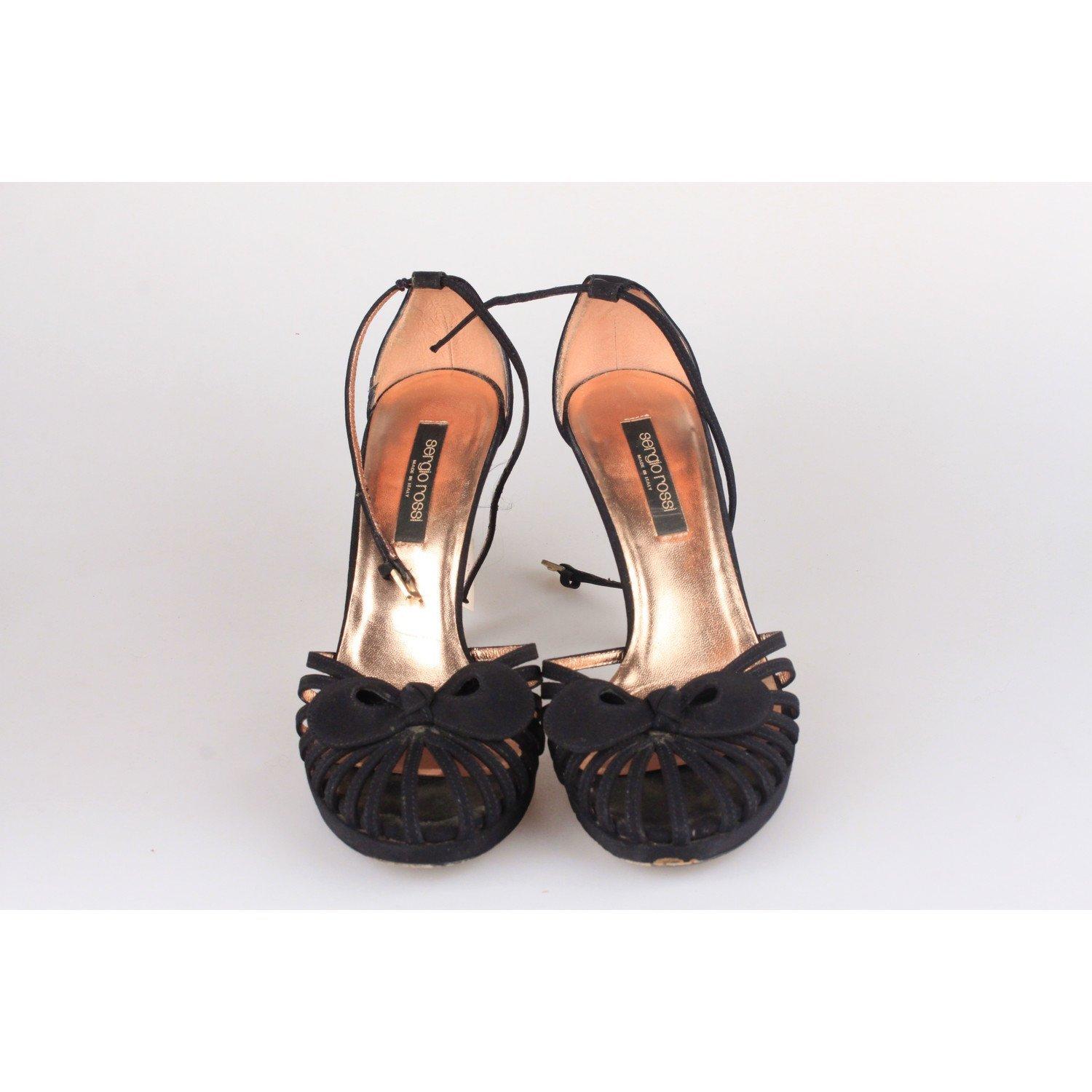 SERGIO ROSSI Black Suede D'Orsay Shoes HEELS PUMPS Size 36.5 IT In Good Condition In Rome, Rome