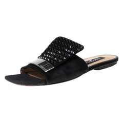 Sergio Rossi Black Suede Embellished Flat Sandals Size 36