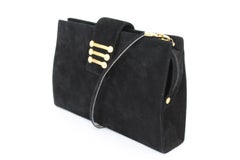 Sergio Rossi Black Suede Evening Shoulder Bag 1980s