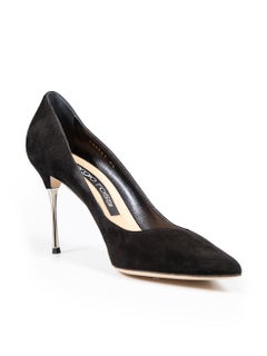 Sergio Rossi Black Suede Godiva Steel Heels Size IT 41