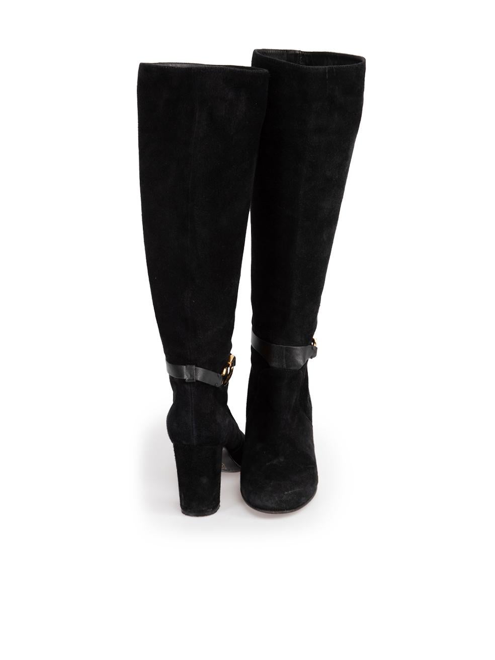 Sergio Rossi Black Suede Gold Buckle Boots Size IT 40 In Excellent Condition In London, GB