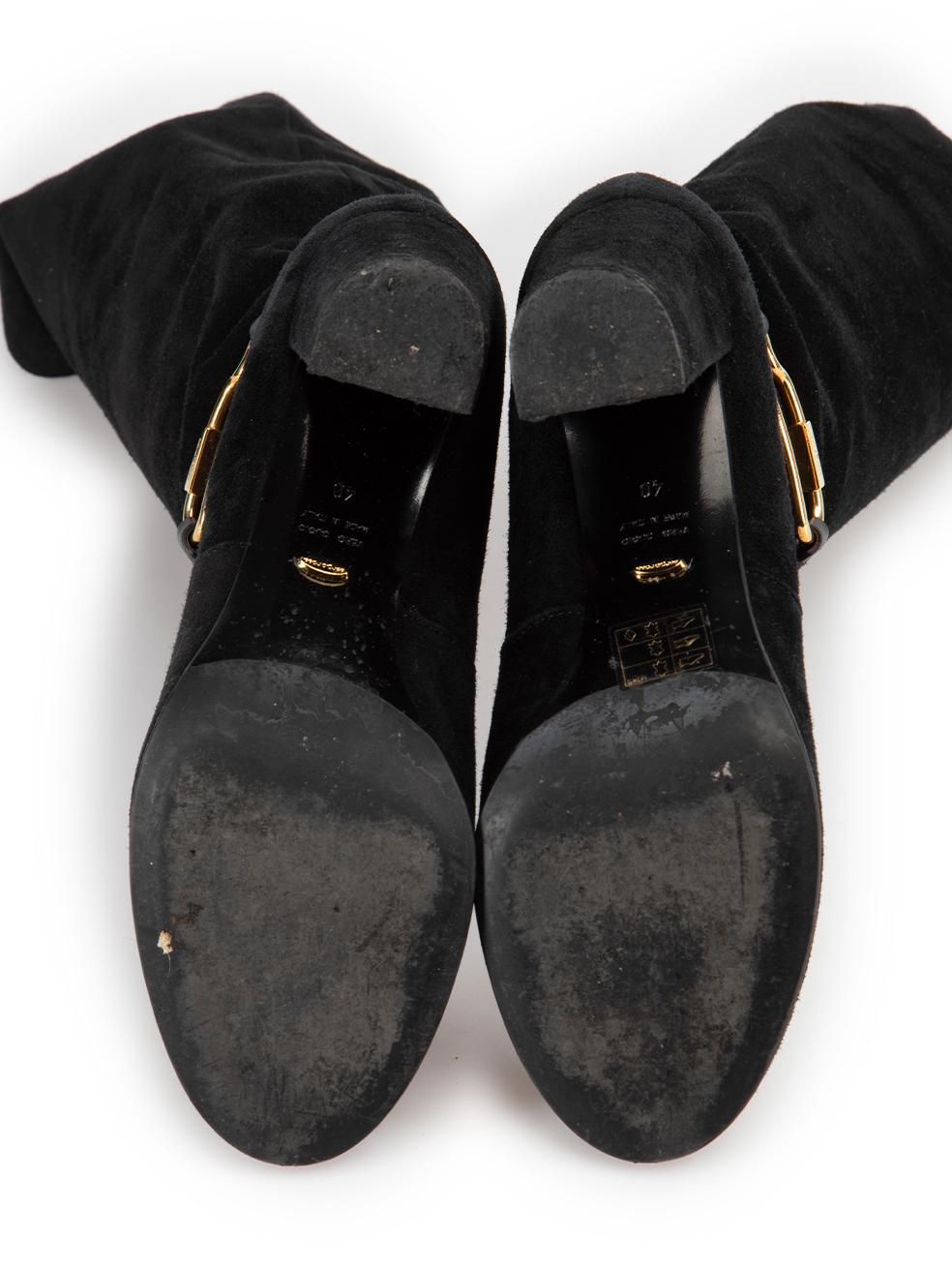 Women's Sergio Rossi Black Suede Gold Buckle Boots Size IT 40