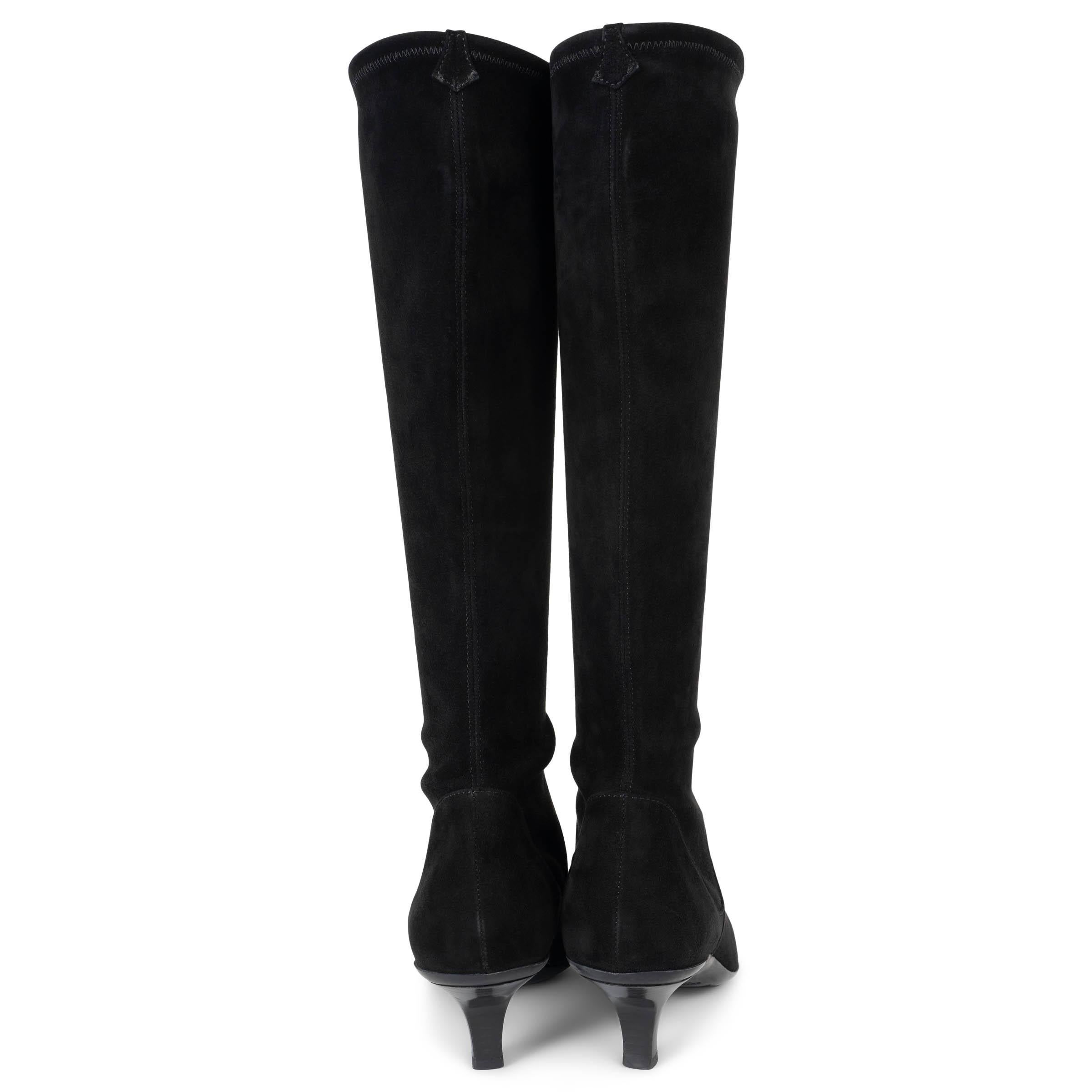 SERGIO ROSSI black suede KITTEN HEEL Boots Shoes 39 In Excellent Condition For Sale In Zürich, CH