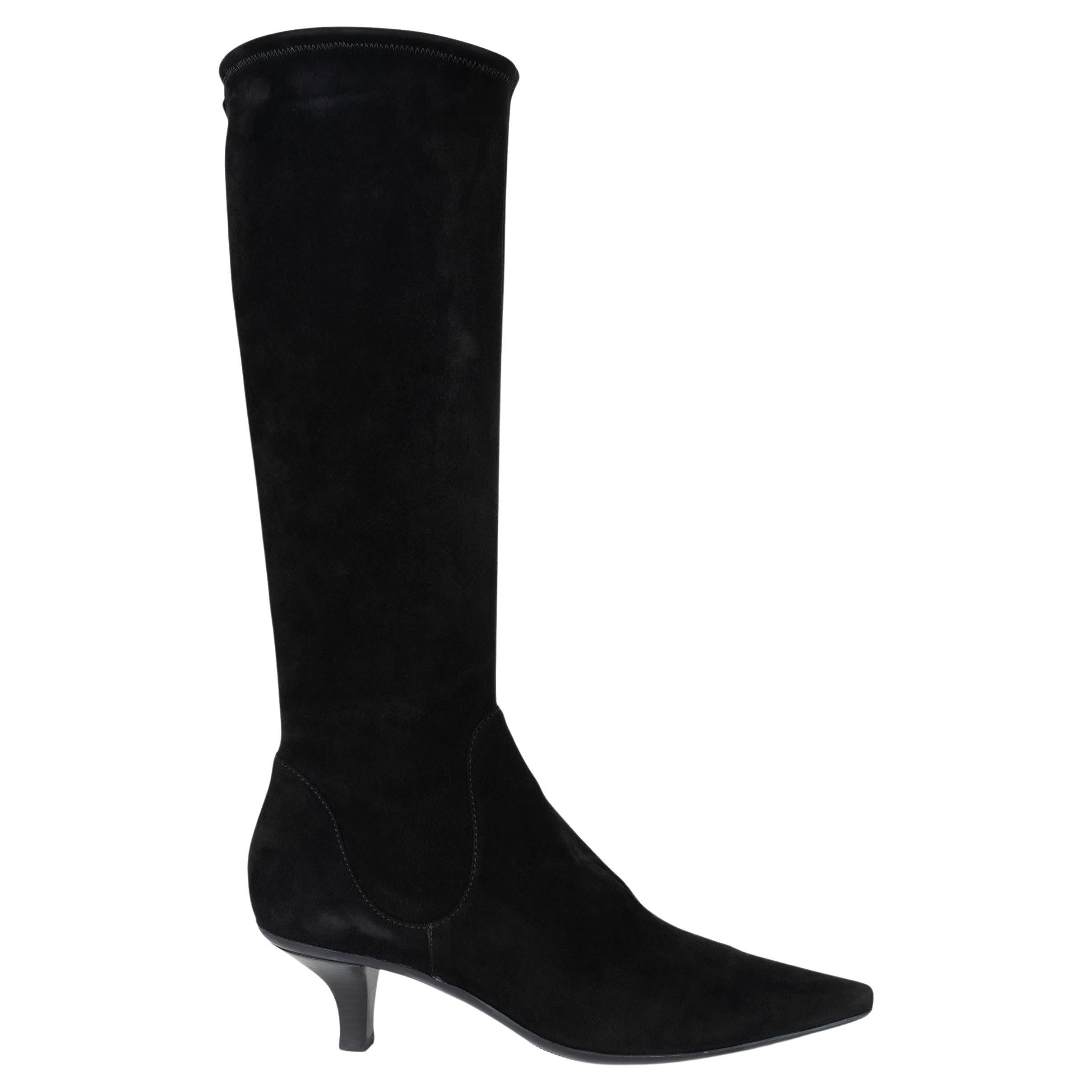 SERGIO ROSSI black suede KITTEN HEEL Boots Shoes 39 For Sale