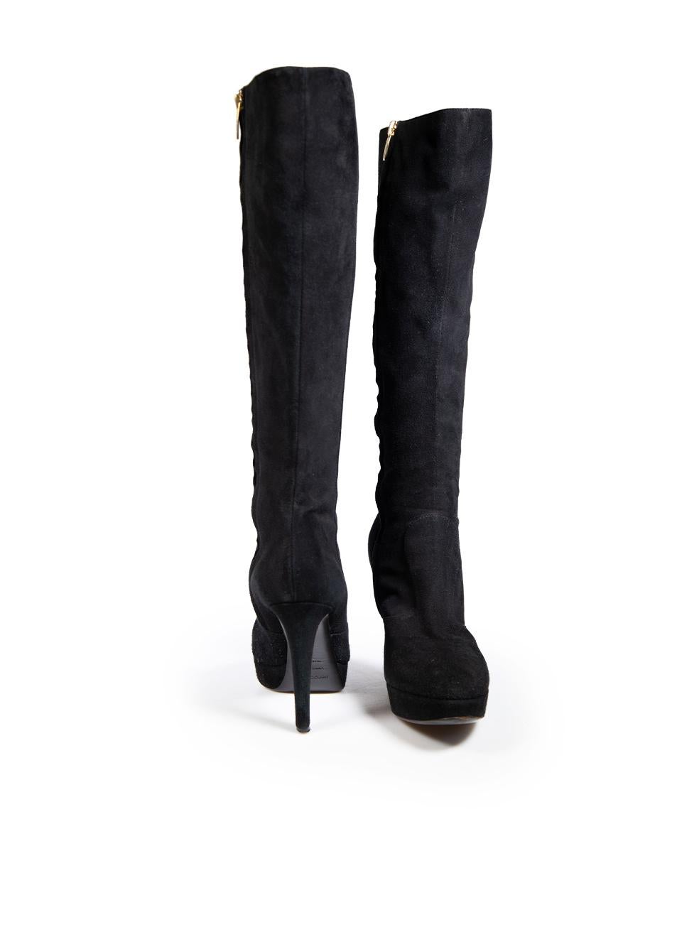 Sergio Rossi Black Suede Knee High Heeled Boots Size IT 38 In Good Condition For Sale In London, GB