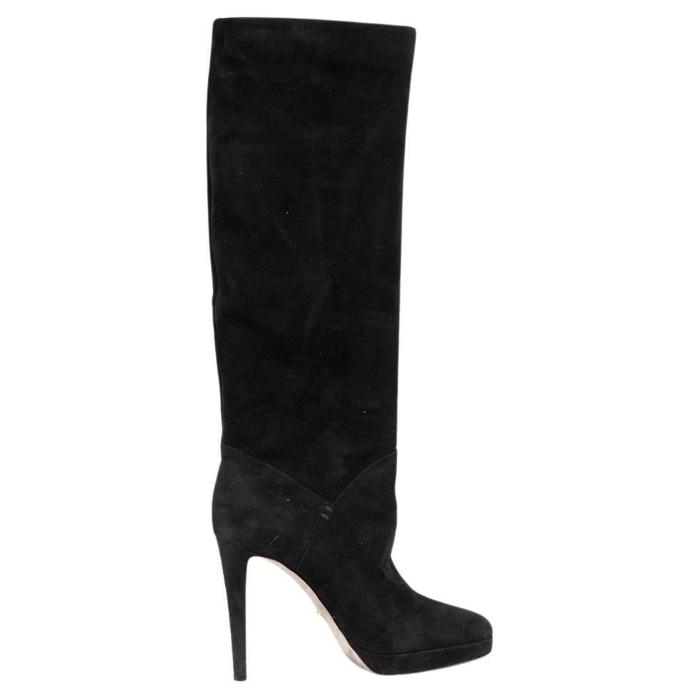 Sergio Rossi Black Suede Knee Length Boots Size IT 38