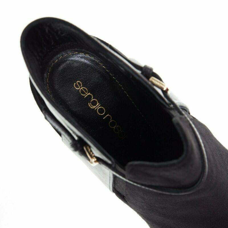 SERGIO ROSSI black suede leather strap buckle peep toe heel ankle bootie EU37 For Sale 5