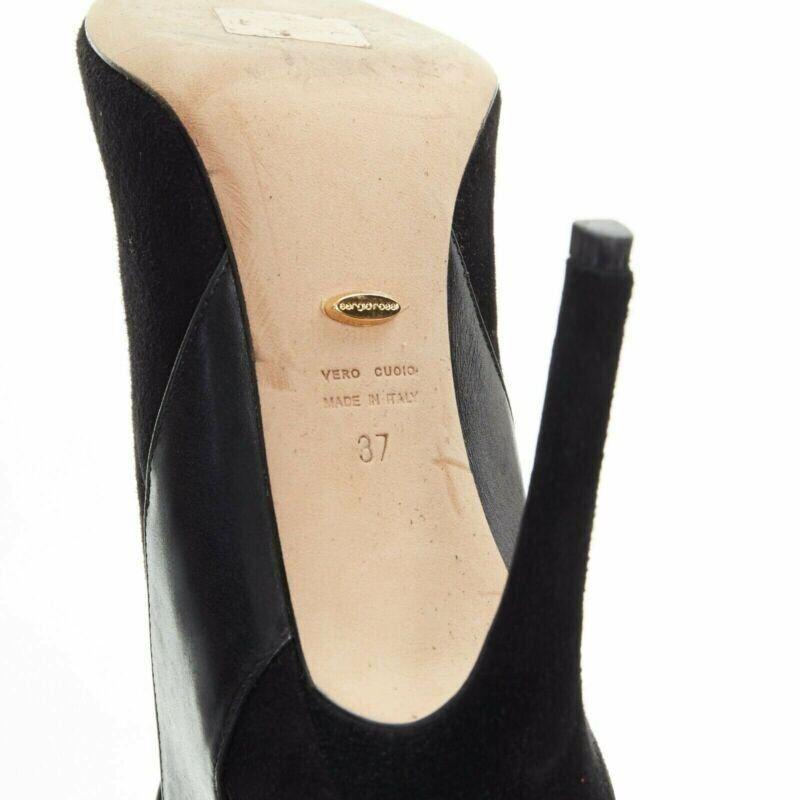 SERGIO ROSSI black suede leather strap buckle peep toe heel ankle bootie EU37 For Sale 6