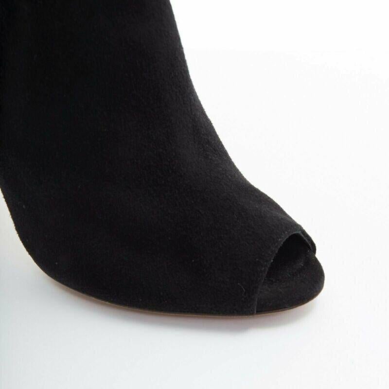 SERGIO ROSSI black suede leather strap buckle peep toe heel ankle bootie EU37 For Sale 2