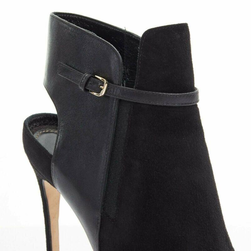 SERGIO ROSSI black suede leather strap buckle peep toe heel ankle bootie EU37 For Sale 3