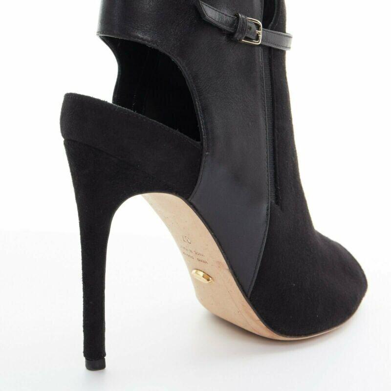 SERGIO ROSSI black suede leather strap buckle peep toe heel ankle bootie EU37 For Sale 4