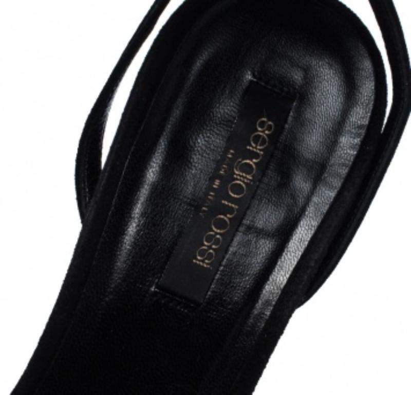 Sergio Rossi Schwarz Wildleder Perlmutt Knöchel Wrap Sandalen Größe 39.5 im Angebot 2