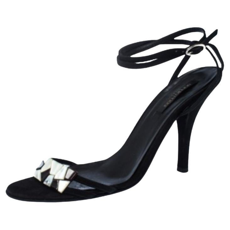 Sergio Rossi Schwarz Wildleder Perlmutt Knöchel Wrap Sandalen Größe 39.5 im Angebot
