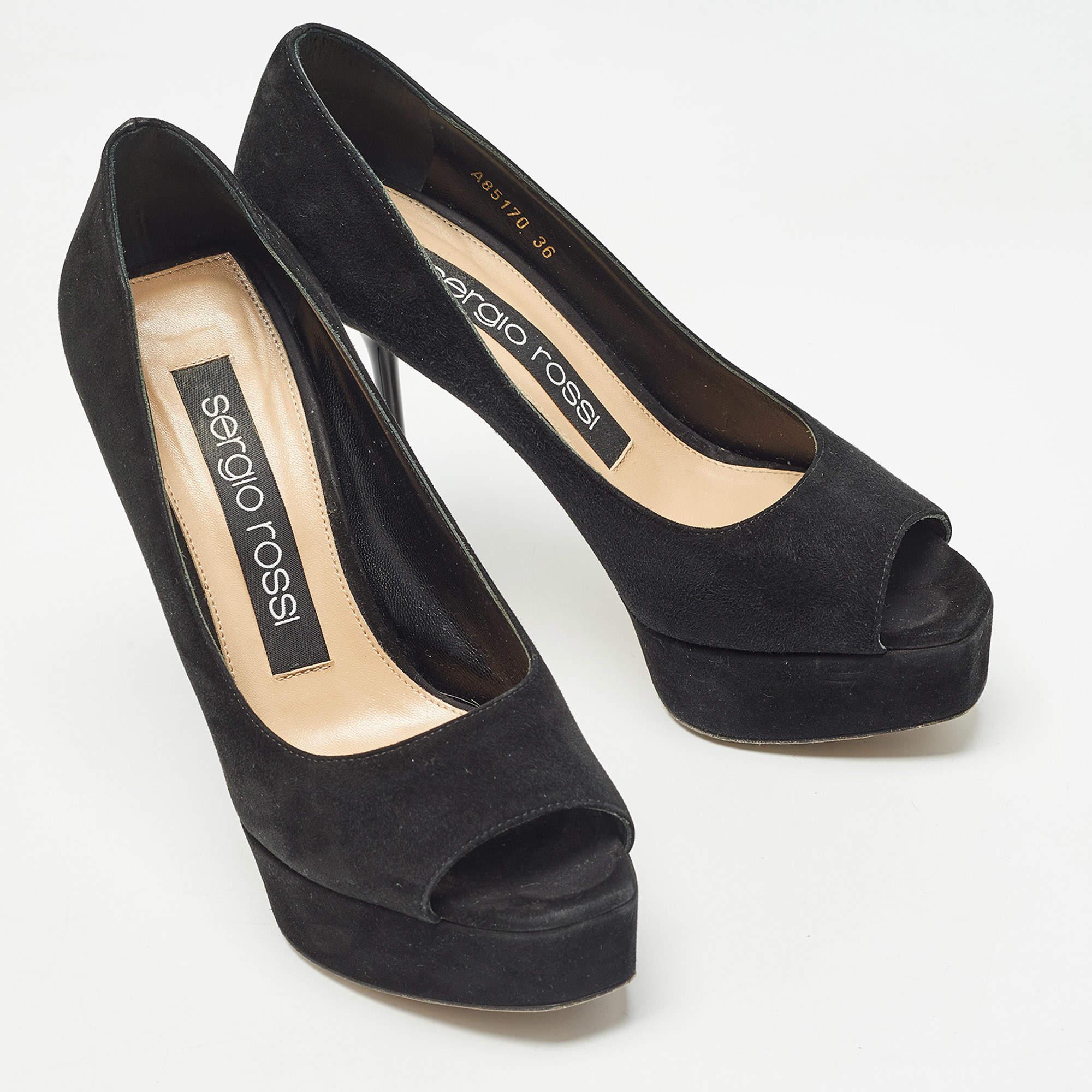Sergio Rossi Open Toe Platform Pumps en daim noir Taille 36 Bon état - En vente à Dubai, Al Qouz 2