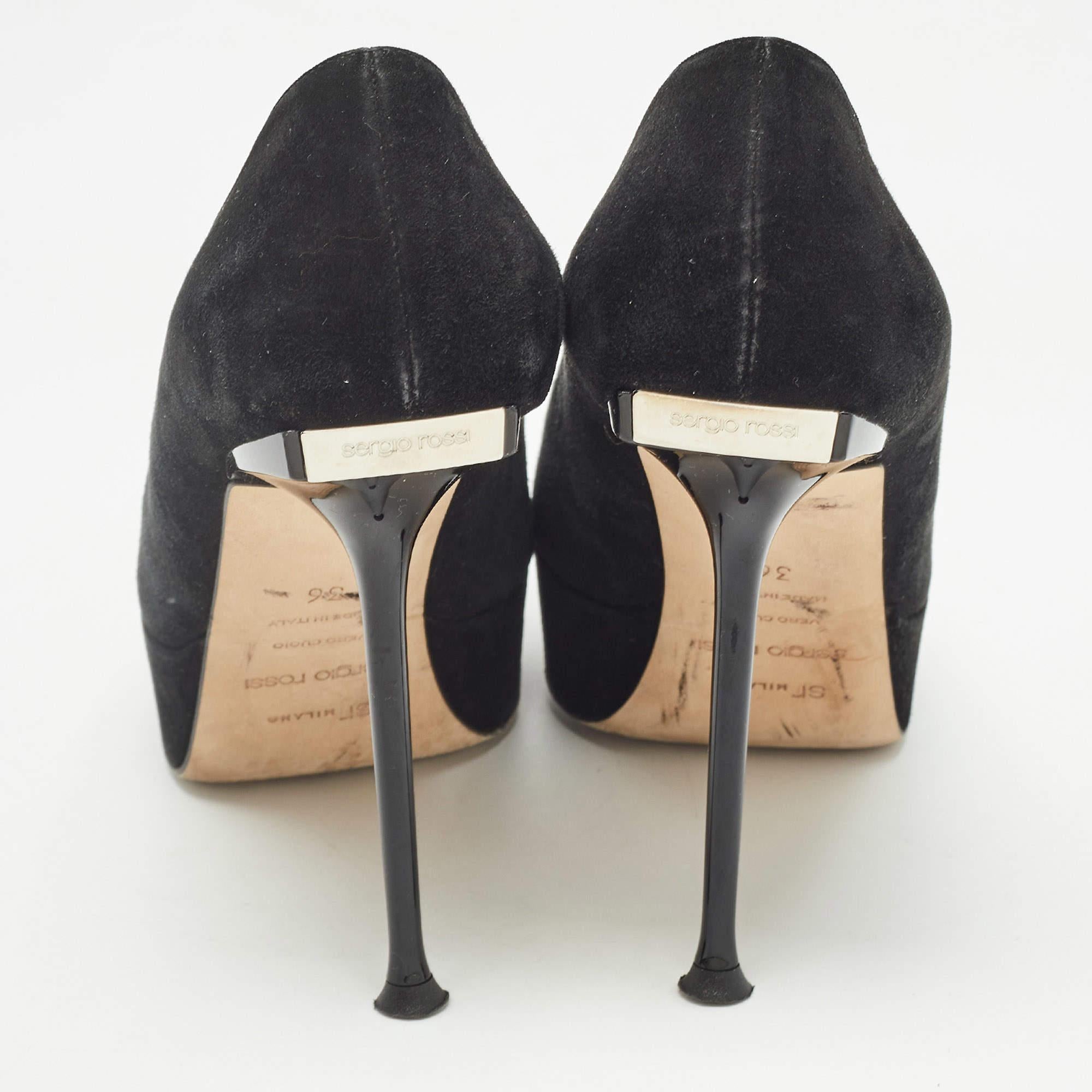 Sergio Rossi Open Toe Platform Pumps en daim noir Taille 36 Pour femmes en vente