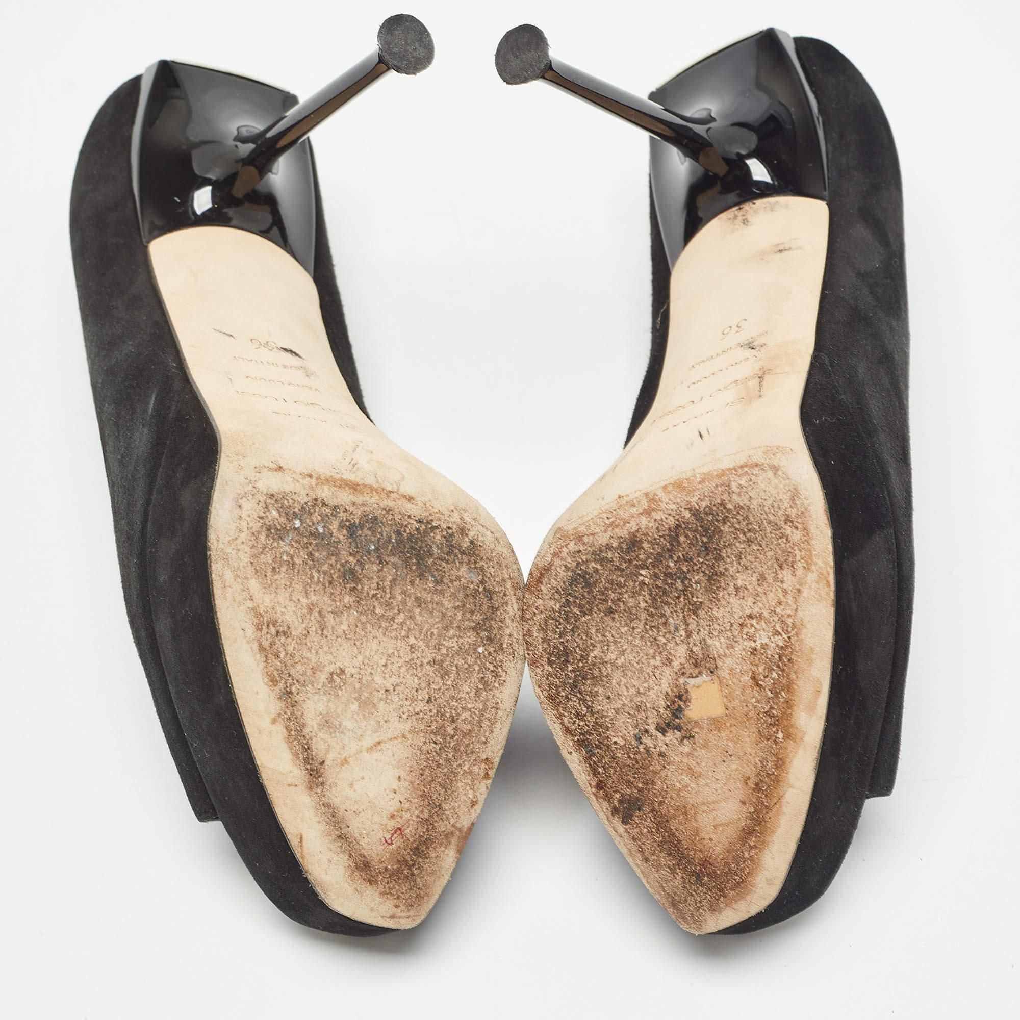Sergio Rossi Open Toe Platform Pumps en daim noir Taille 36 en vente 1