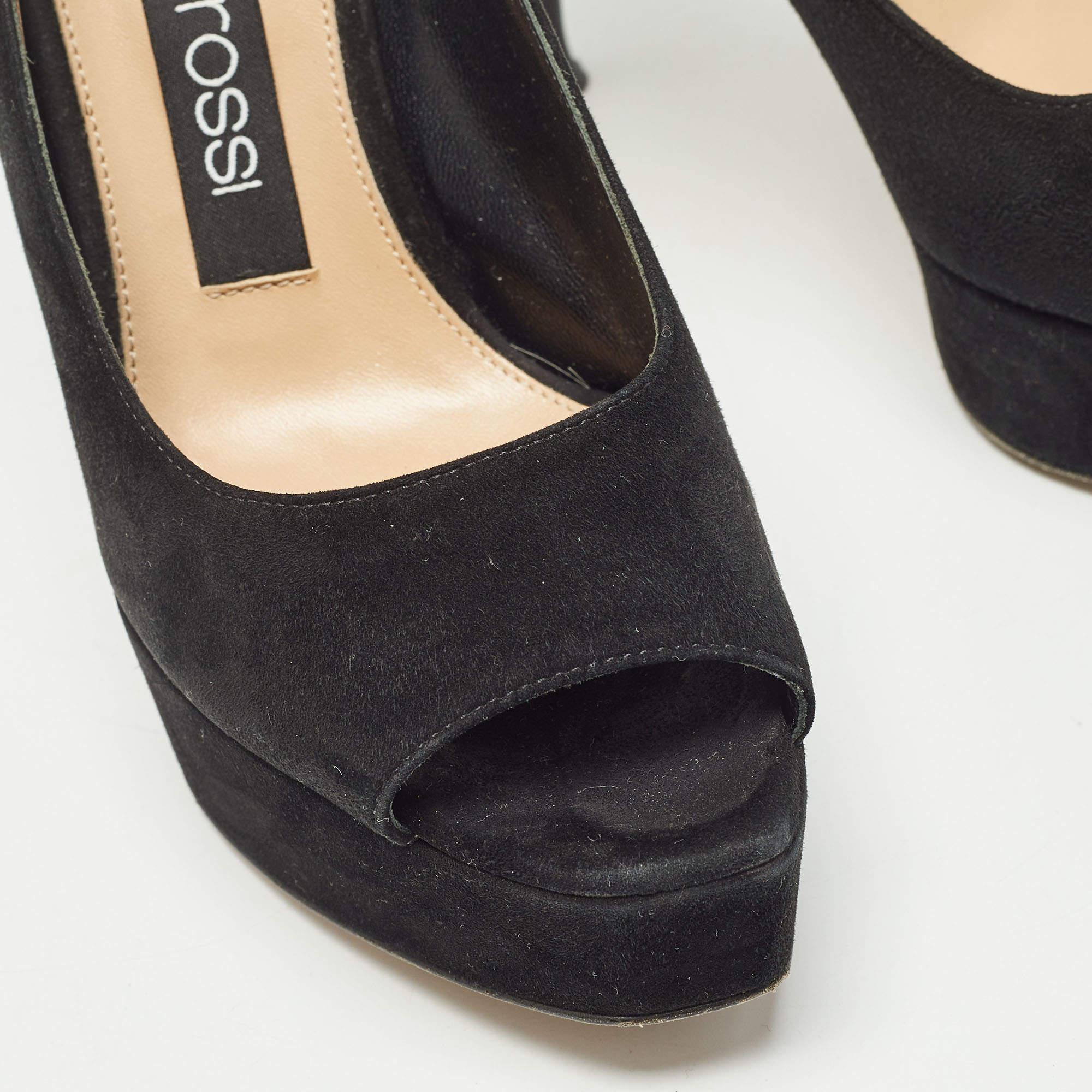Sergio Rossi Open Toe Platform Pumps en daim noir Taille 36 en vente 2