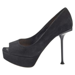 Sergio Rossi Black Suede Open Toe Platform Pumps Size 36