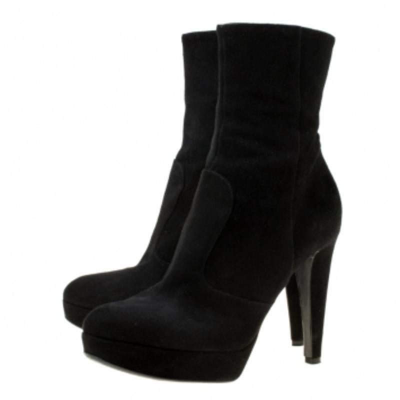 Noir Sergio Rossi Black Suede Platform Ankle Boots Size 36.5 en vente
