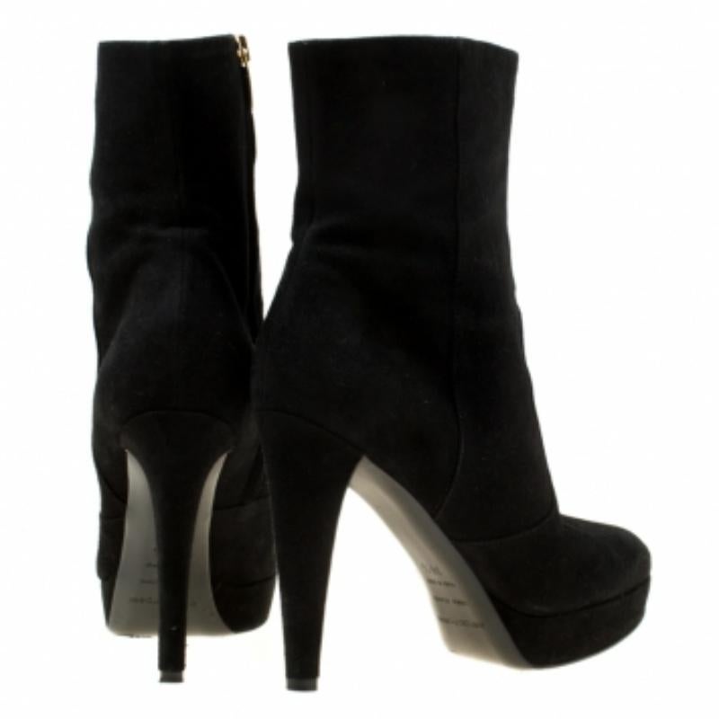 Sergio Rossi Black Suede Platform Ankle Boots Size 36.5 Pour femmes en vente