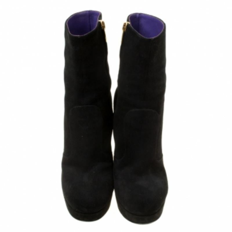 Sergio Rossi Black Suede Platform Ankle Boots Size 36.5 en vente 1