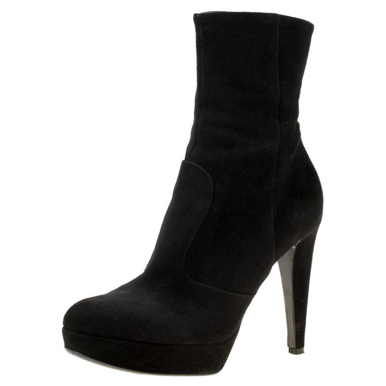 Sergio Rossi Black Suede Platform Ankle Boots Size 36.5 For Sale at 1stDibs