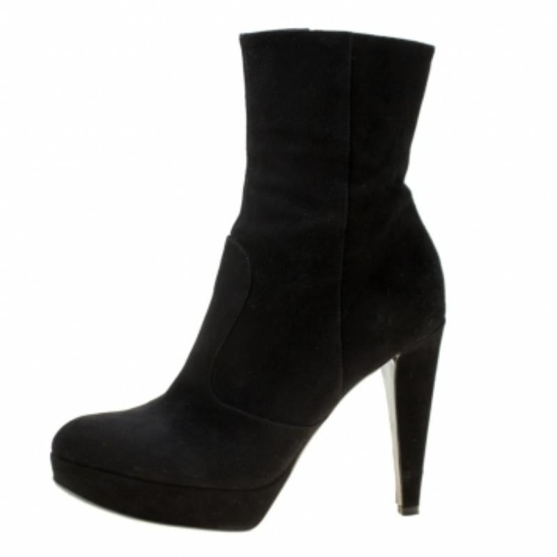 Sergio Rossi Black Suede Platform Ankle Boots Size 36.5 en vente