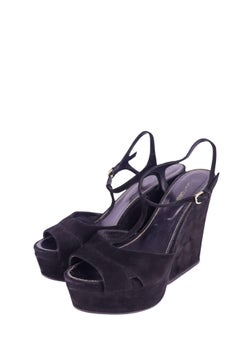 Sergio Rossi Black Suede Platform Wedge Sandals - EU 39