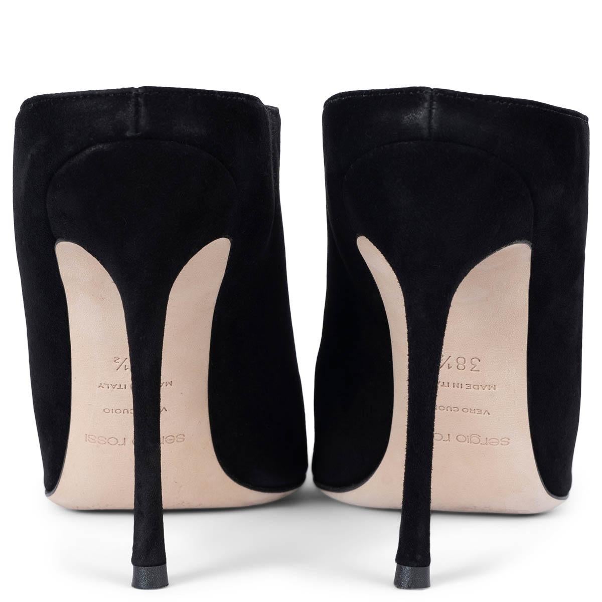 SERGIO ROSSI black suede POINTED TOE MULES Shoes 38.5 In Excellent Condition For Sale In Zürich, CH
