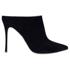 SERGIO ROSSI daim noir POINTED TOE MULES Chaussures 38.5